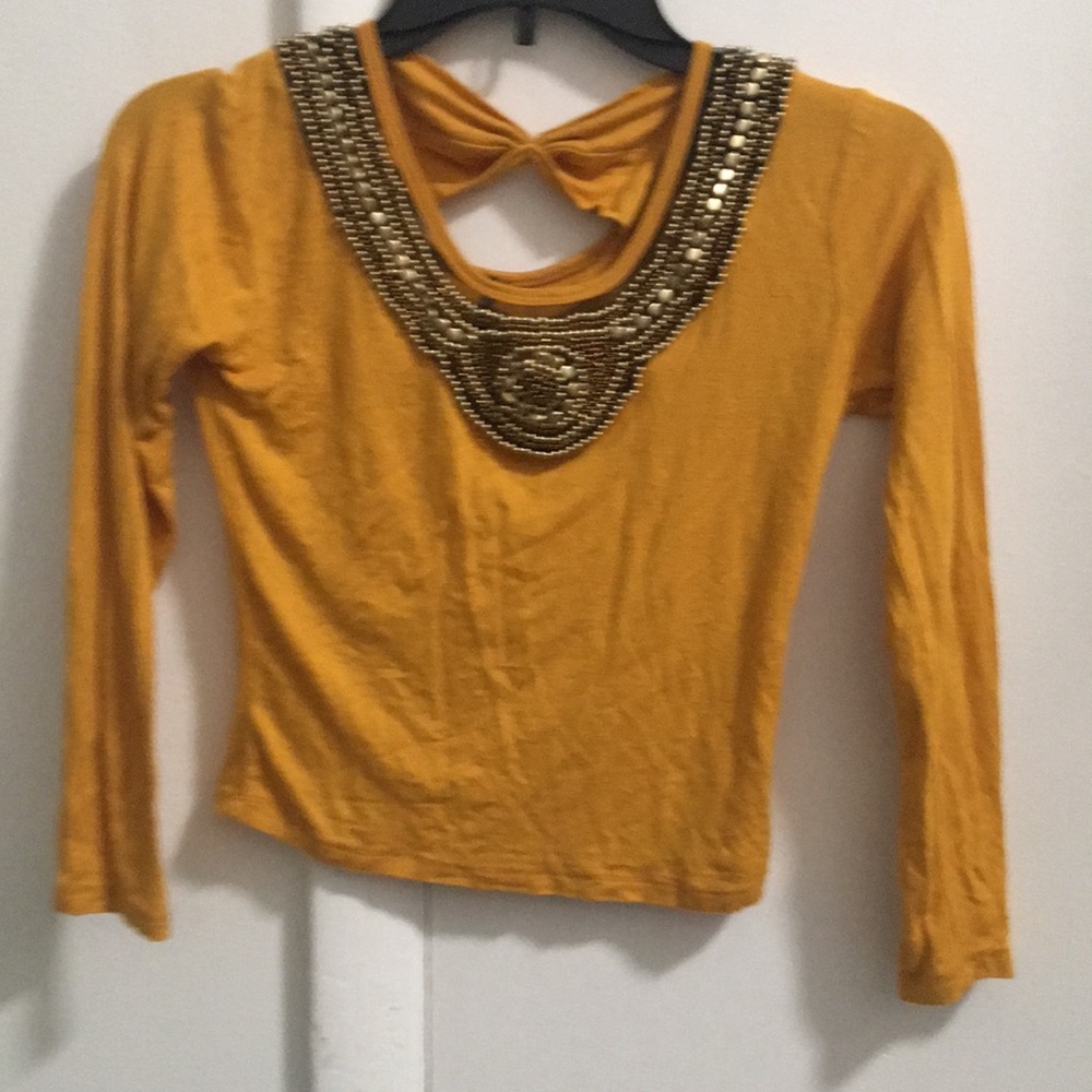 Gold/ mustard yellow long sleeve sequence crop top